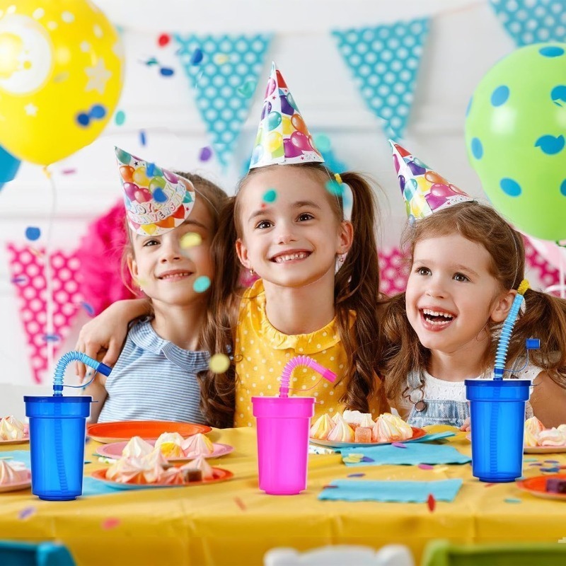Party Games Youth - 6-18PCS 텔레스코픽 밀짚이있는 휴대용 파티 컵