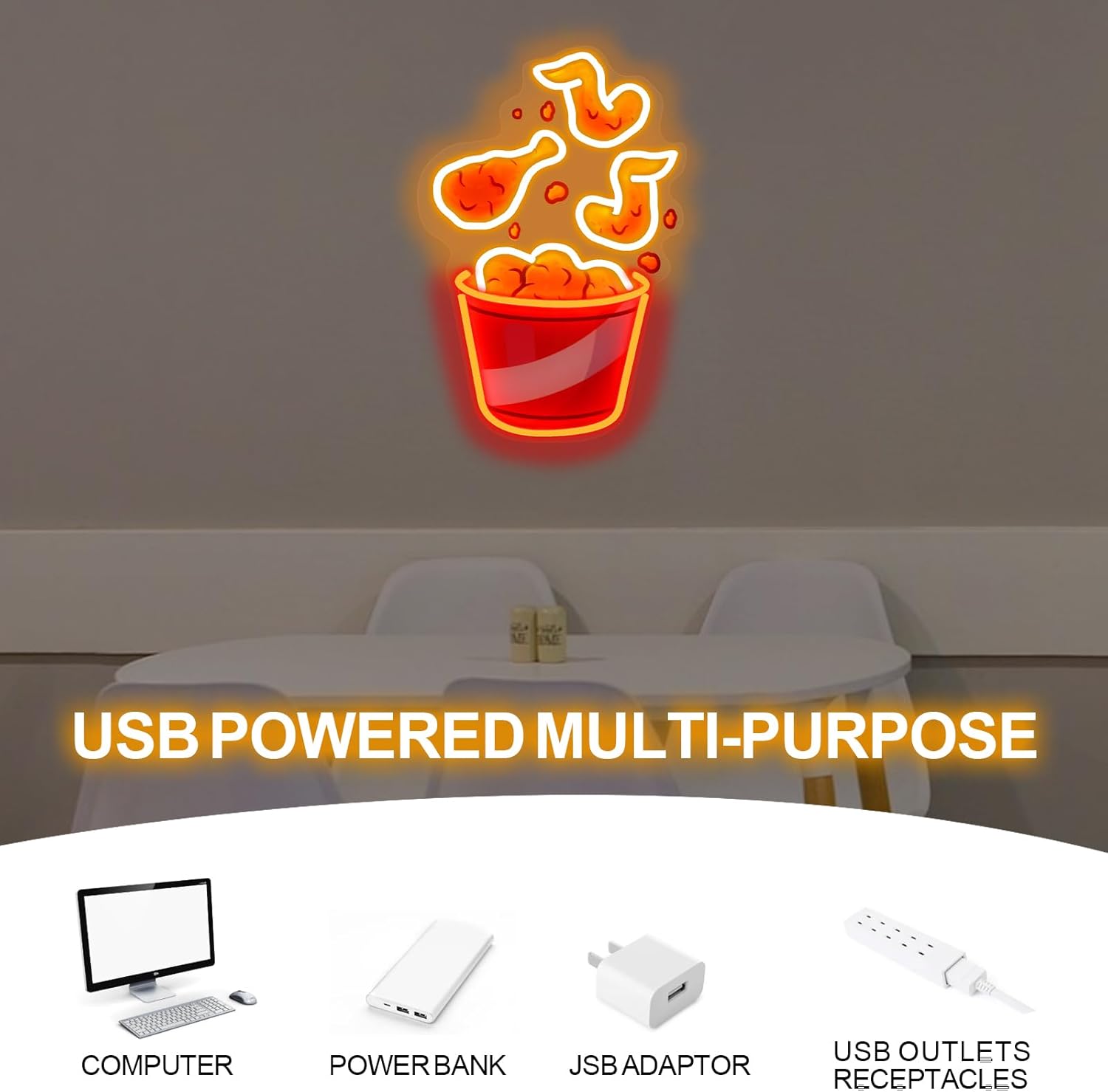 프라이드 치킨 네온사인 USB 디밍 가능 LED 네온  - Party Games Shop 리뷰 및 가격
